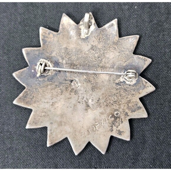 VTG Vintage Inlay Sterling 925 Abalone Black Onyx Pinwheel Flower Pin Brooch - Picture 2 of 3